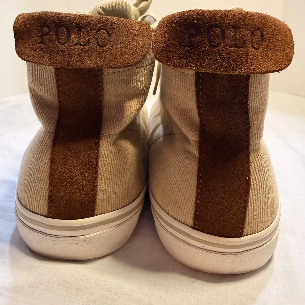 Polo Ralph Lauren Talin Tan Corduroy Suede Mid Top Sneakers Mens 11.5 D Horse